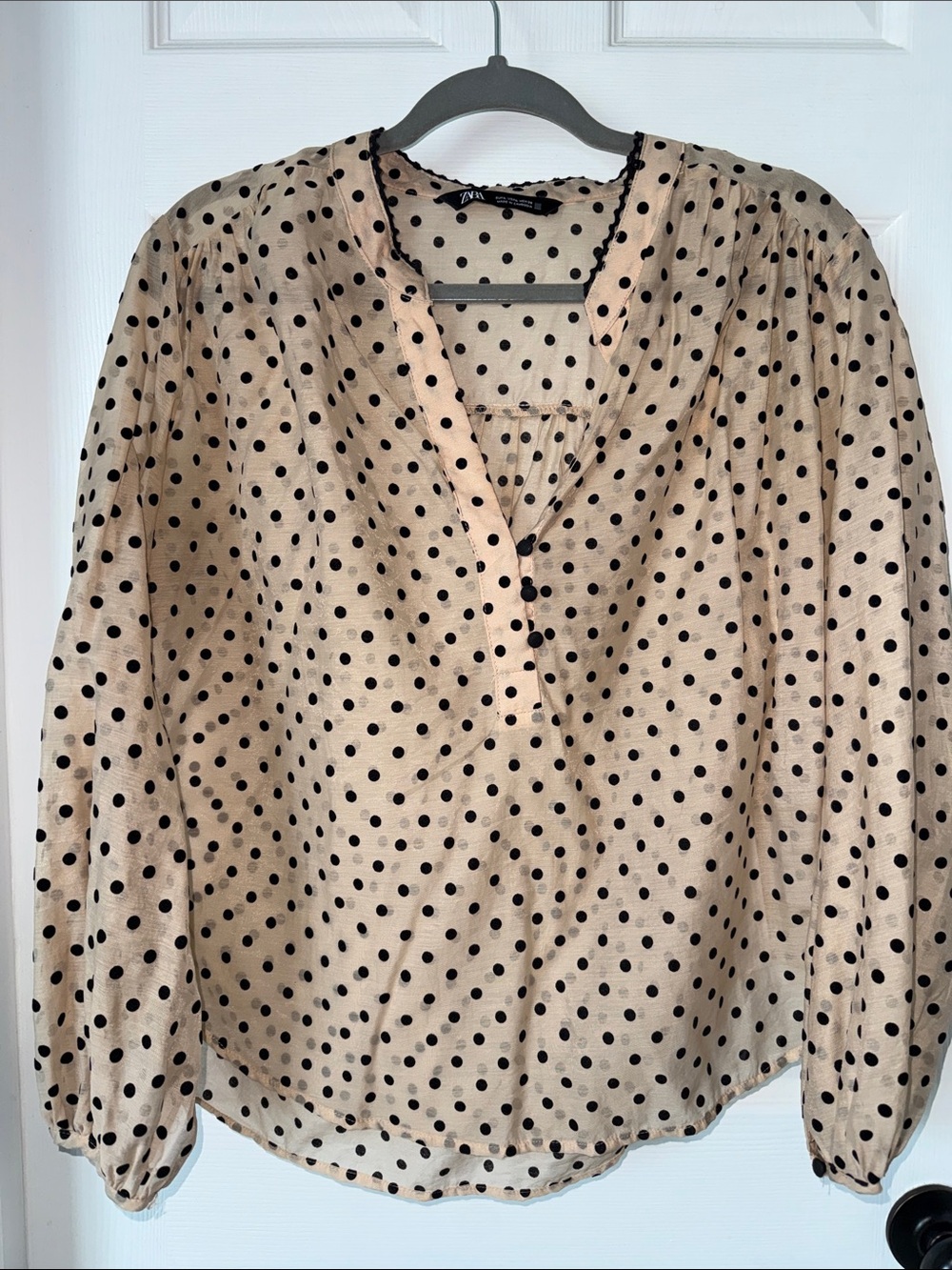 Zara Beige Blouse with Black Polka Dots